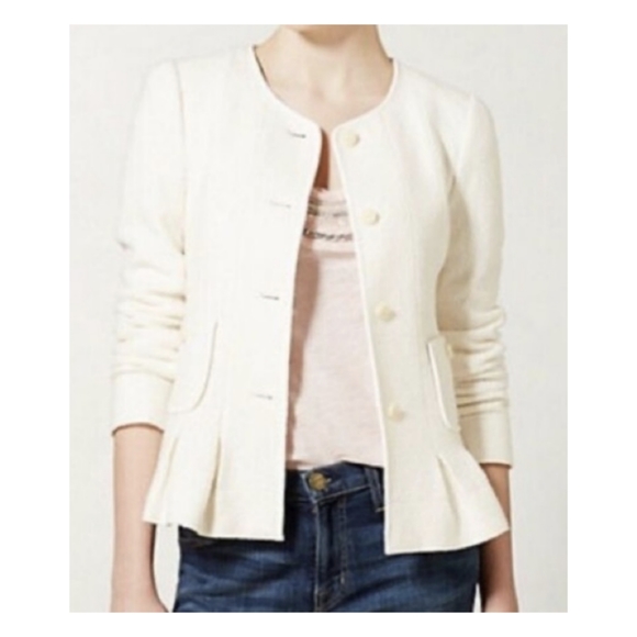 elevenses Jackets & Blazers - ELEVENSES Anthropologie~Ivory Wool Blend Collarless Blazer~Size 12